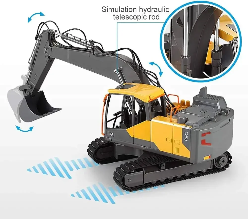 E568 RC Excavator 1:16 Engineering Car Alloy 12CH Crawler 3 in 1 Digger RC Truck 2.4G Chargeable Wireles Remote Control Car Toy 5