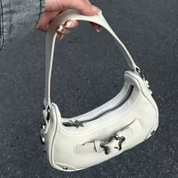 Vintage coréen décontracté mignon blanc étoile épaule sous les bras sac fourre-tout dames sacs à bandoulière en cuir Zip sacs à main sacs à main femmes 1