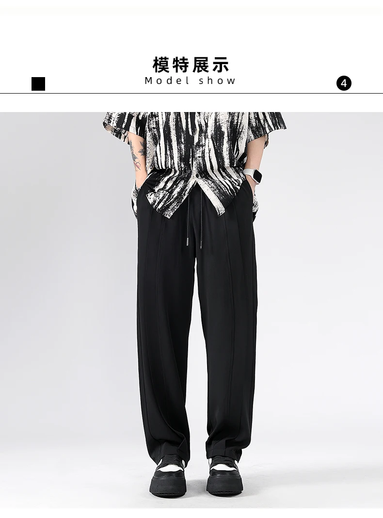 Description Picture 3 of item2024 Summer New Men's Pants Fashion Casual Pants Neutral Trendy Solid Color Wide Leg Pants