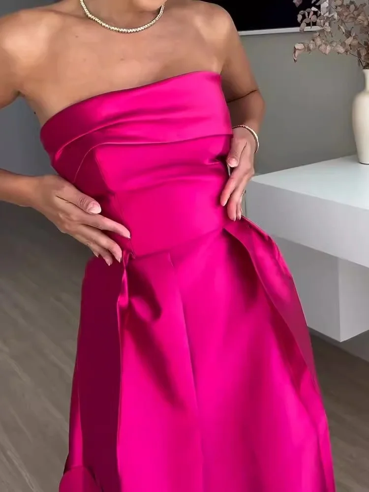 Wmstar Dress Women Wholesale New Design Sense Patchwork Round Satin Sexy Strapless High Waisted Evening One Piece Summer 2025