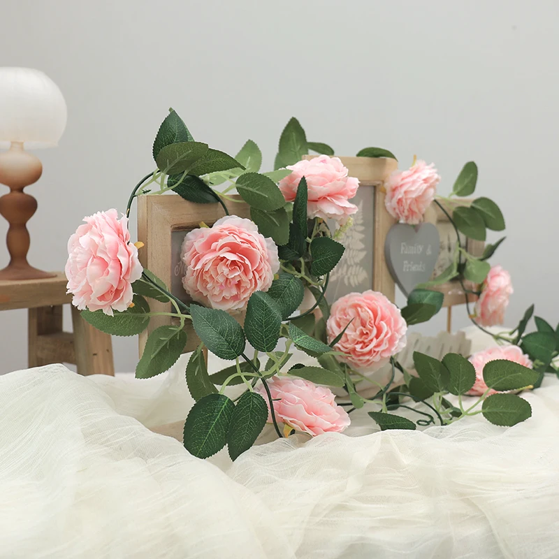 204CM Luxus Große Pfingstrose Künstliche Blume Seide Leinwand Hause Garten Wand Dekoration Grün Hochzeit Party Weihnachten Girlande – Detail 5