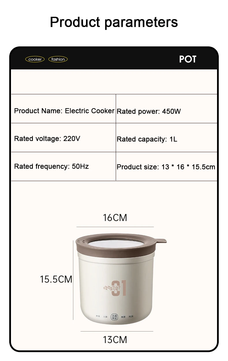 Electric Cooker DMWD Mini Rice Cooker Multifunction Skillet 1L Noodle Cooking Pot Egg Omelette Frying Pan Hotpot Baby Food Stew Cup Soup Heater