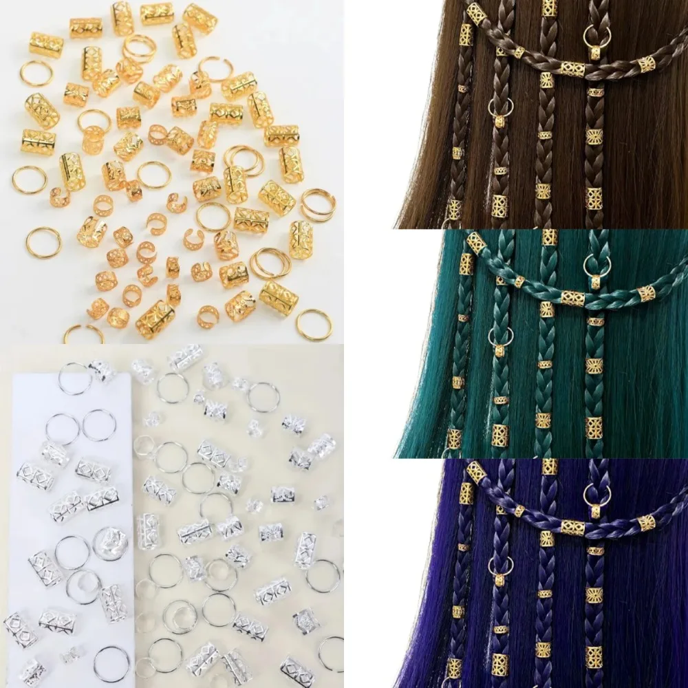 80pcs Dread Locks Hollow Out Hair Ring Hair Braiding Metal Cuff Clips Dreadlocks Beads Dirty Braids Adjustable Hair Braid Tubes