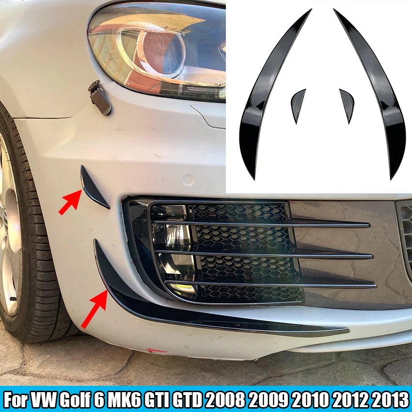 Auto Paraurti Anteriore Lip Splitter Spoiler Air Knife Surround Trim Per Vw Golf 6 Mk6 Gti Gtd 2008-2013 Canards Laterali Air Vent Trim