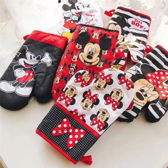 Disney Mickey Mouse Pure Cotton Oven Mitts Cute Animation Baking Dedicated  Heat Insulation Gloves Kitchen Microwave