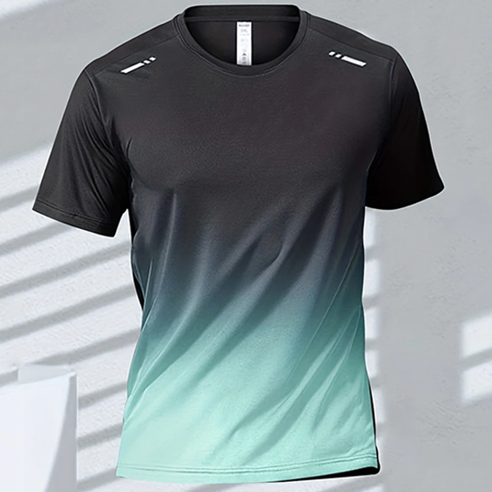 T-shirt sportiva da uomo a maniche corte, ad asciugatura rapida, con effetto sfumato, per allenamento all'aperto, basket, corsa, abbigliamento uomo
