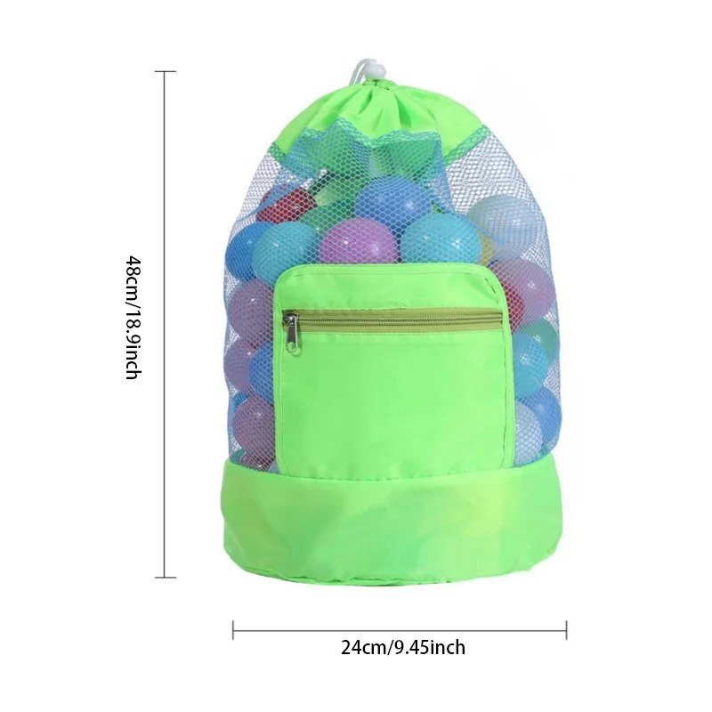 1PC Foldable Beach Toy Bag Beach Storage Pouch Tote Mesh Bag Travel Toy Organizer Sundries Net Drawstring Storage Backpack