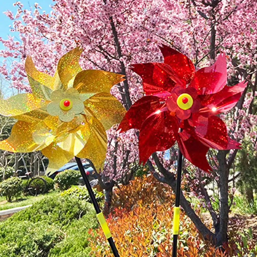 

5Pcs Bird Repeller Pinwheels Sparkly Reflective PET Pinwheels Bird Repellent Pinwheels 8 Leaves DIY Garden Decor Lawn Windmill