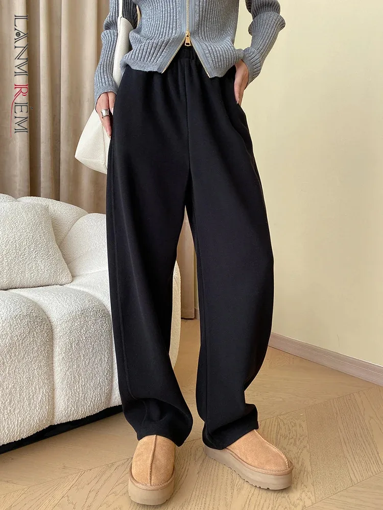 

[LANMREM] Casual Loose Thick Warm Pants For Women 2023 Winter New High Waist Wide Leg Trousers Minimalism Clothing 26D7070