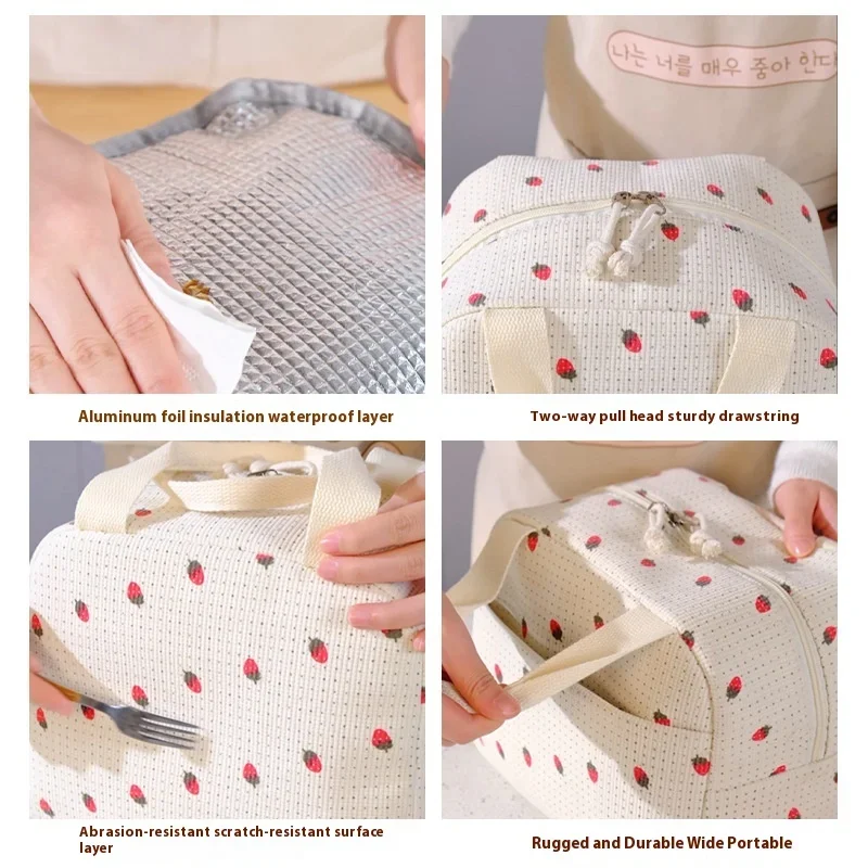 Corduroy Lunch Bag Thermal Insulation Lunch Box Storage Handbag Multifunctional Kid School Cooler Bag Picnic FoodPouch Picnic