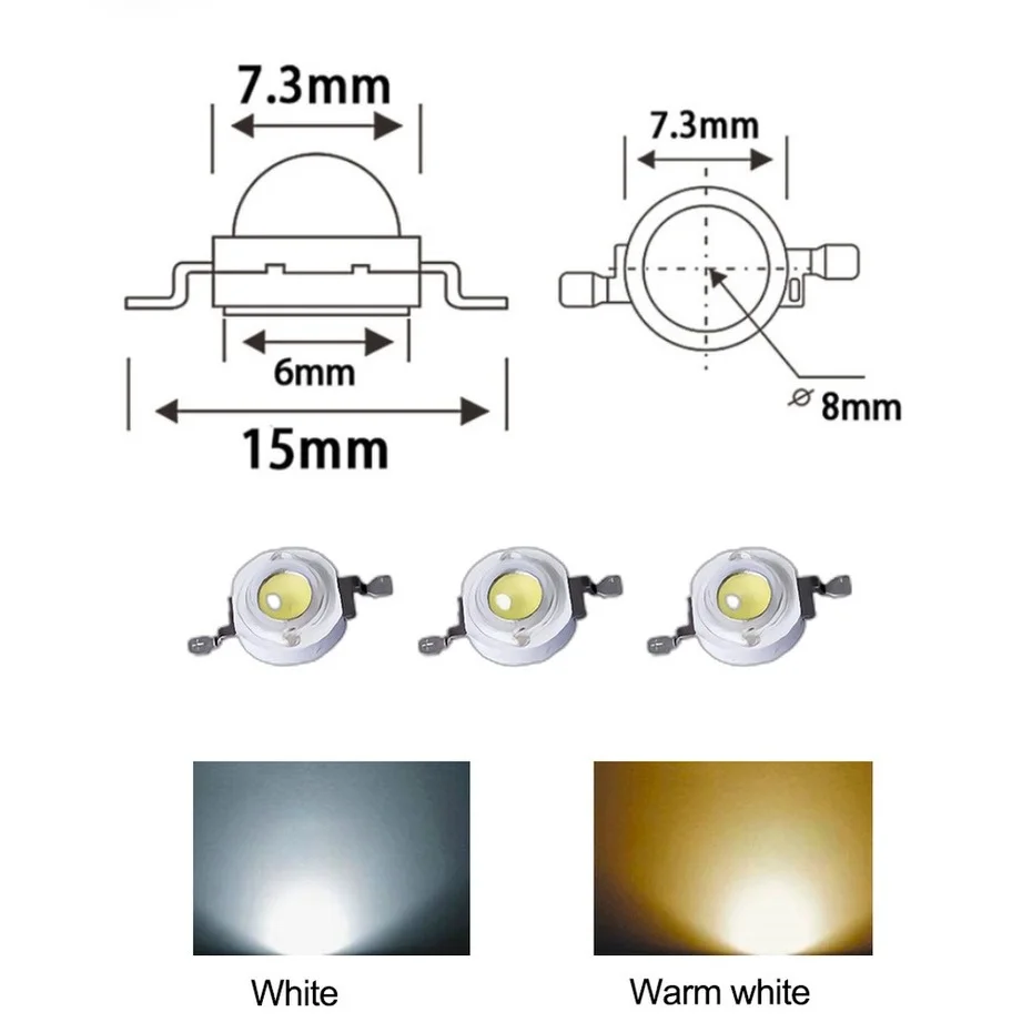 Phlanp 10PCS/LOT ledes Villanyégő Gyöngyszem 1W 100-120LM ledes izzó Integrált áramkör SMD Villanyégő ligh Nap white/warm Fehérítőszer  Magas légnyomású levegő áram 1W ledes Villanyégő Gyöngyszem