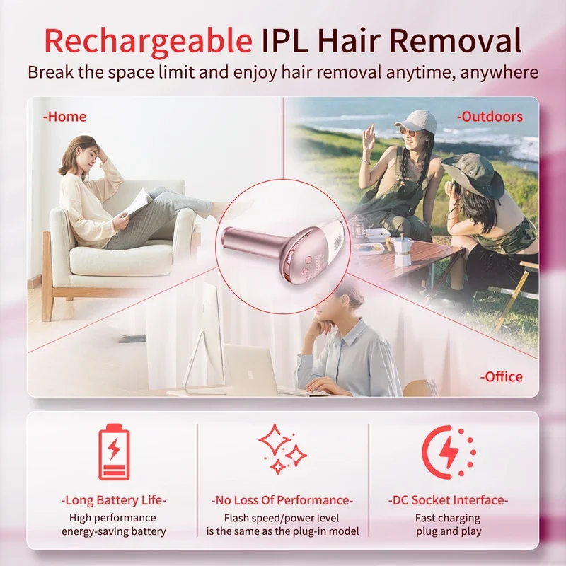 آلة إزالة الشعر العملية لتبريد الثلج، محمولة وغير مؤلمة، شحن لاسلكي للمنزل، إزالة شعر IPL دائمة