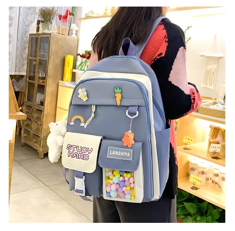 Nylon Packback Bags Women Bag Set with Pencil Bag Lunch Box Backbag 2022 New Student Shoulder Bag for School stylish eco friendly backpacks