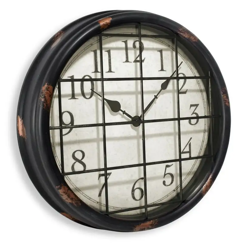 

inch Industrial Cage Analog QA Wall Clock with Black and Bronze Finish