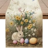 1pc Oil Painting Easter Table Runner Spring Oil Painting Watercolor Retro Bunny Egg Flower Tabletop Decor Party Cabinets Decor 1