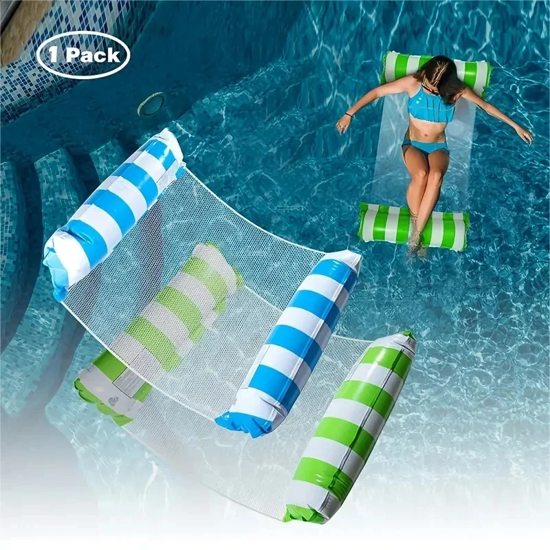 Foldable Water Hammock Float Lounger PVC Inflatable Pool Mat Floating Bed Chair Swimming Air Mattress Pool Party Toy Recliner