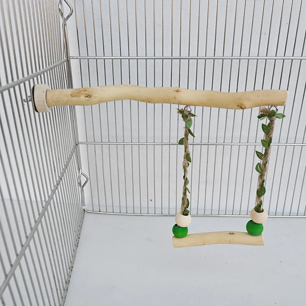 Parrot Toy Bird Toy Bird Cage Accessories Bird Swing Toy Wood Parrot Stand Pole Double Layer Swing Toy For Bird Tiger Skin Claw Grinding Beak Grinding Stand Pole Bird Cage Accessories