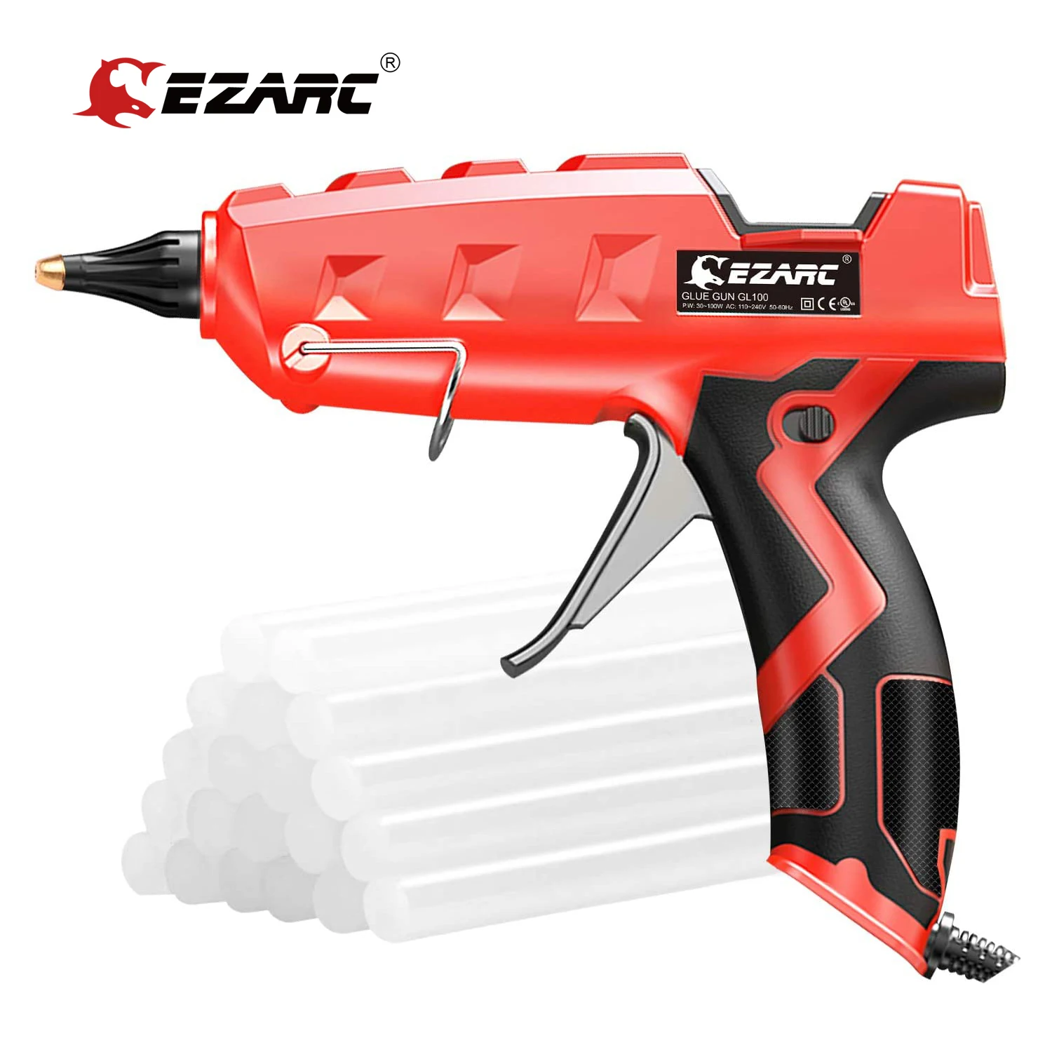 Ezarc Hot Melt Glue Gun 100W Heavy Duty Full Size Glue Gun Kit Con 20 Pezzi Di Colla Stick, Per Progetti Fai Da Te, Arti E Mestieri, Sigillatura