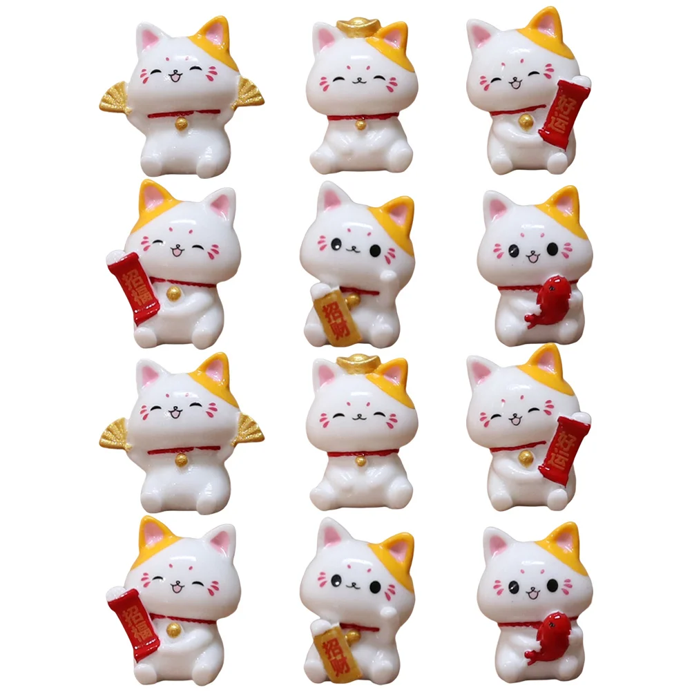 

12 Pcs Miniature Lucky Cat Modeling Decor Fortune Statue Figurines Miniature Tiny Miniature Toys Outdoor Resin Cake Decorations