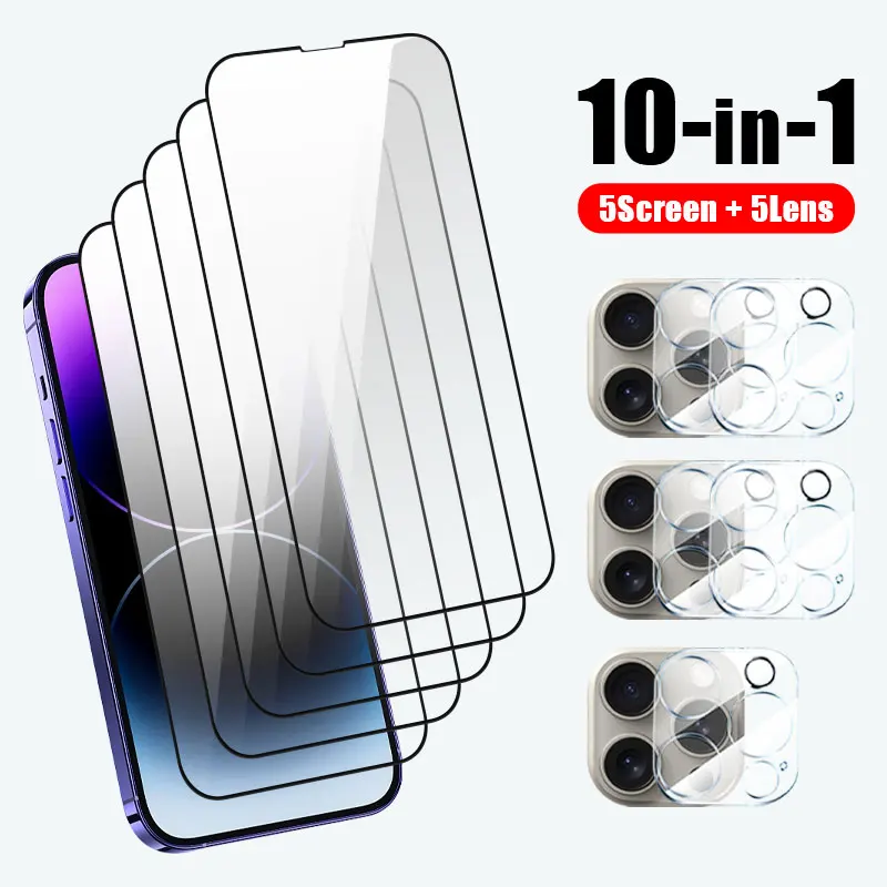 

10in 1 cover Glass smartphone protective Film for iPhone 14 pro max 15 plus 13 12 mini 11 Pro Tempered Glass Camera protector