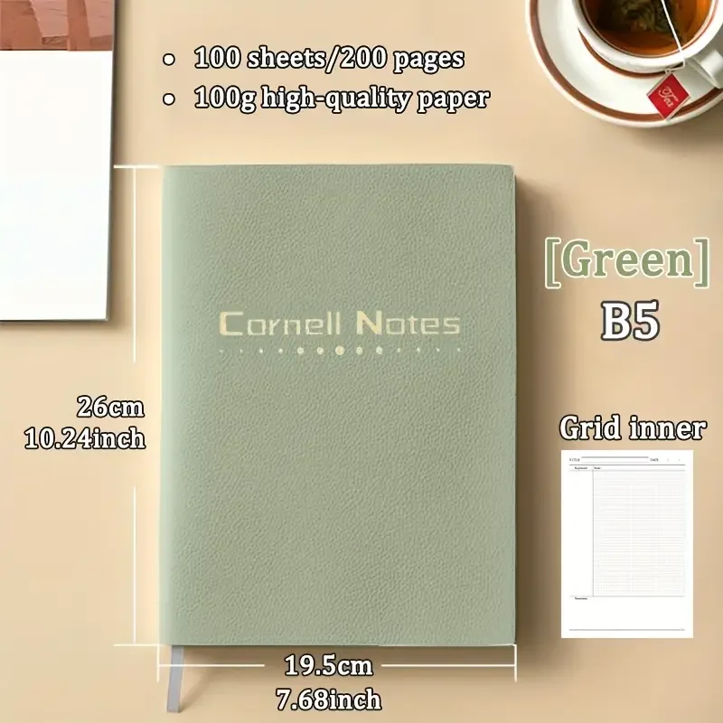 200-seitiger Notizblock B5, Büro, hocheffizientes Cornell-Notizbuch, Tagebuch, geeignet für Lernmethoden und tägliche Idee, Aufzeichnung, Schule – Detail 7