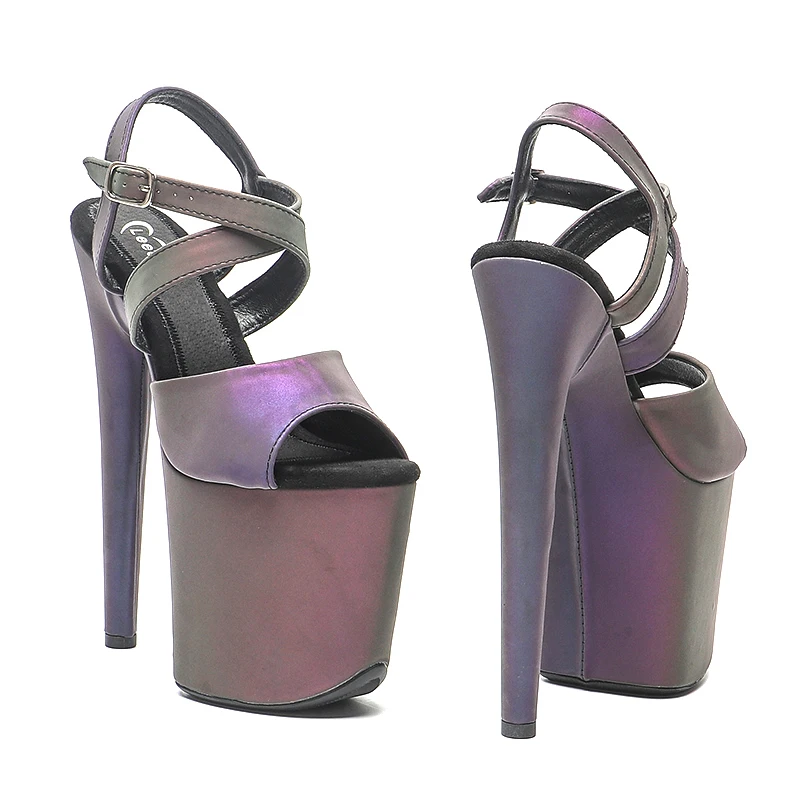 Leecabe 8Inch/20cm  Night light Holographic Reflective Platform Sandals  party High Heels Shoes Pole Dancing Shoes