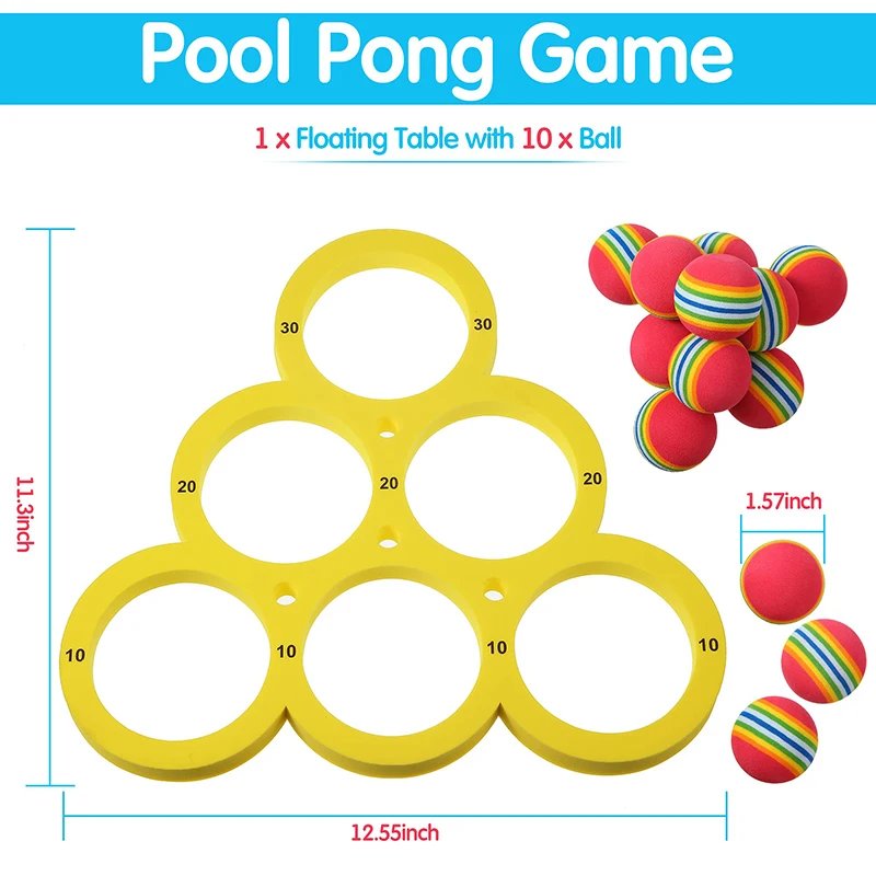 Water Toys Floating Table With 12 Rainbow Balls Pool Game Set Pool Water Throwing Game Fun Gifts for Teens Adults And Family
