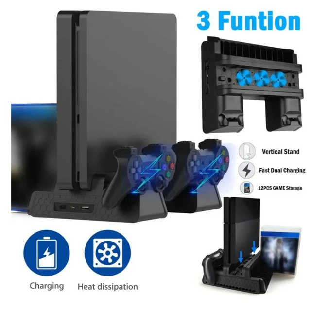 Cooling Stand For PS4 Slim Pro With Controller Charging Station Handle Charger Dock With Discs Slot Game Card For PlayStation 4