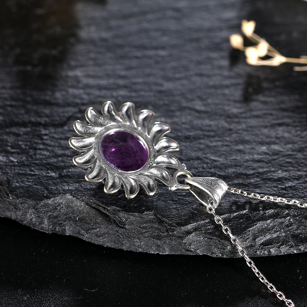 Pendant Necklace Silver Necklace Nasiya Natural Amethyst Necklace Sterling S925 Silver Vintage Type Natural Gemstone