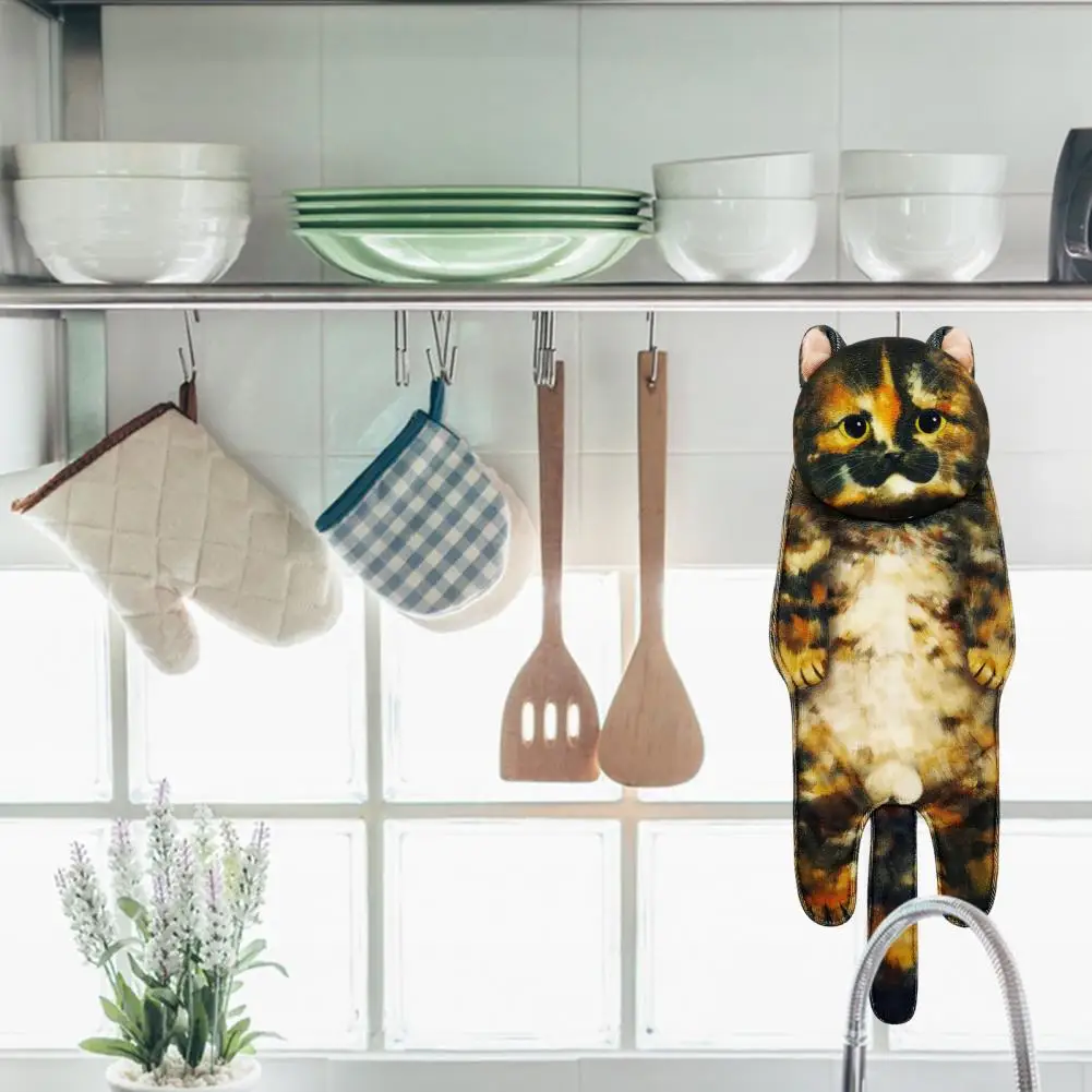 

Очаровательное полотенце для рук в форме мультяшного кота для кухни ванной комнаты, мягкое абсорбирующее подвесное полотенце в форме милой кошки для дома