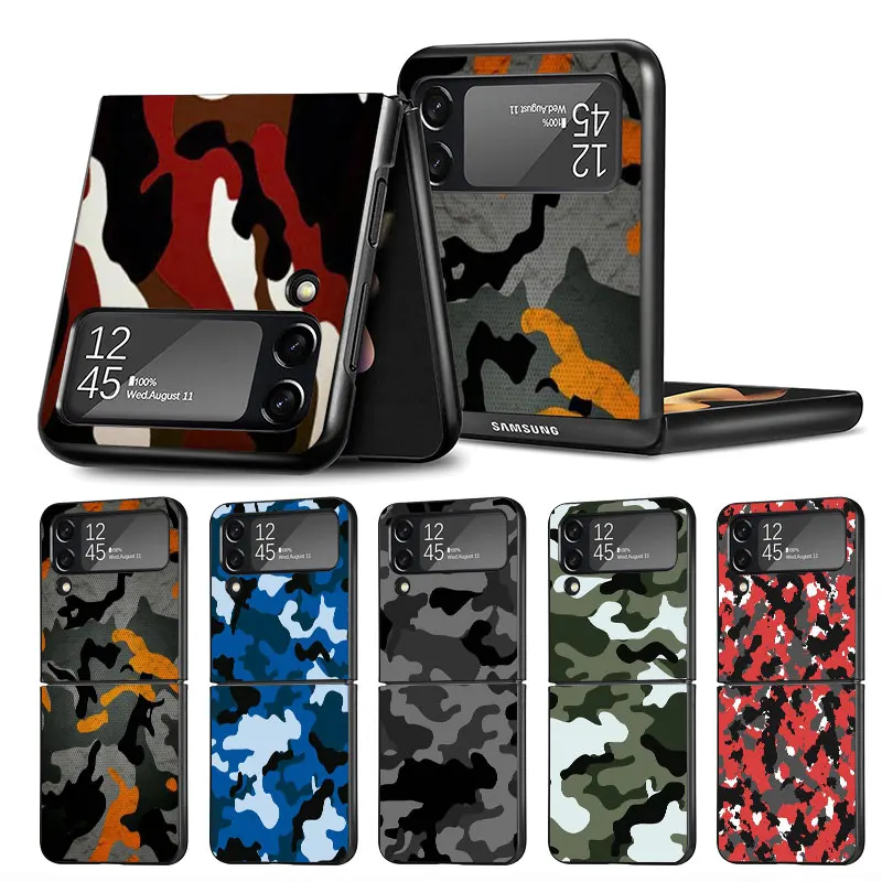 삼성 갤럭시 ZFlip3 ZFlip Z 플립 4 Z 플립 3 5G Flip4 ZFlip5 Flip3 백 블랙 위장 카모 밀리터리 용 전화 케이스