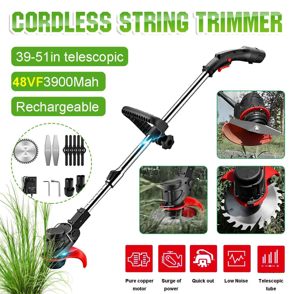 1280W Ricaricabile Cordless Elettrico Tagliaerba Erbacce Strimmer Tagliaerba Kit Tosaerba Attrezzo Da Giardino Con 2 Batterie