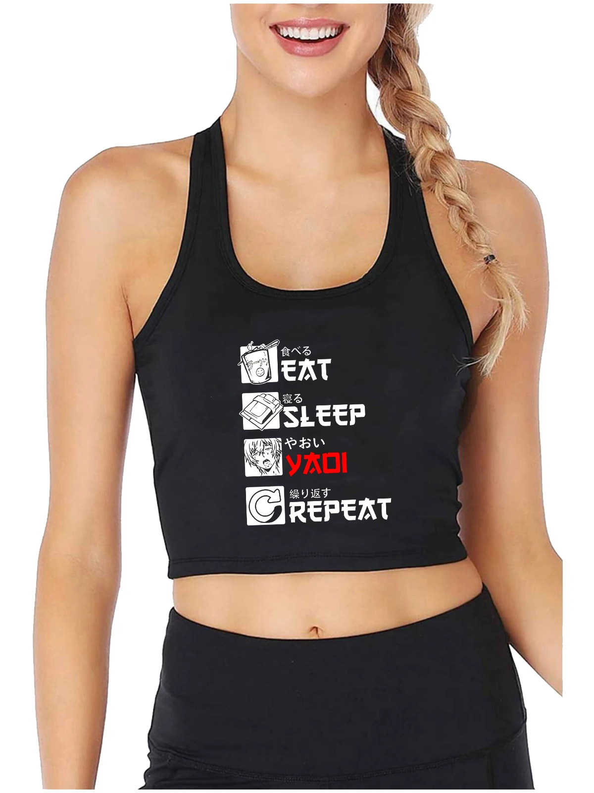 

Yaoi Fujoshi Anime Eat Sleep Repeat Design Sexy Slim Fit Crop Top Femboy Funny Naughty Tank Tops Cotton Training Camisole