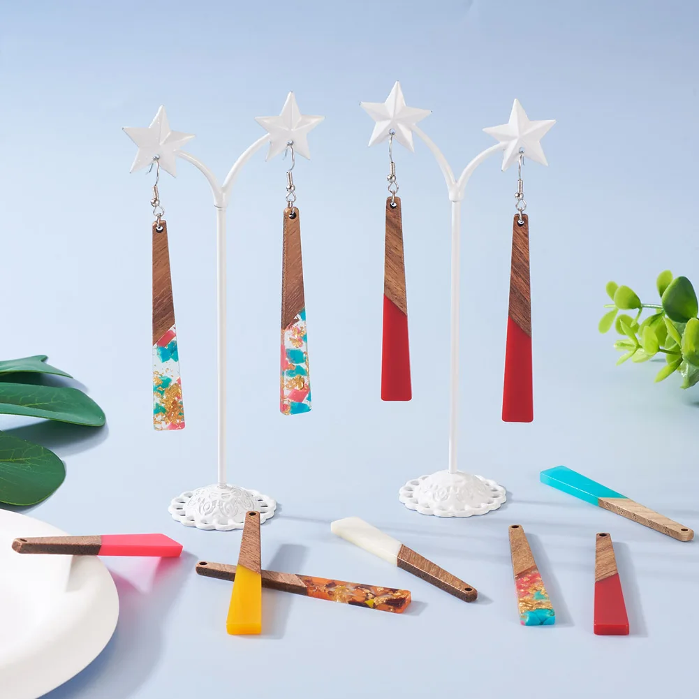 20pcs Translucent Resin & Walnut Wood Big Pendants Trapezoid Charm for Jewelry Making DIY Handmade Dangle Earring