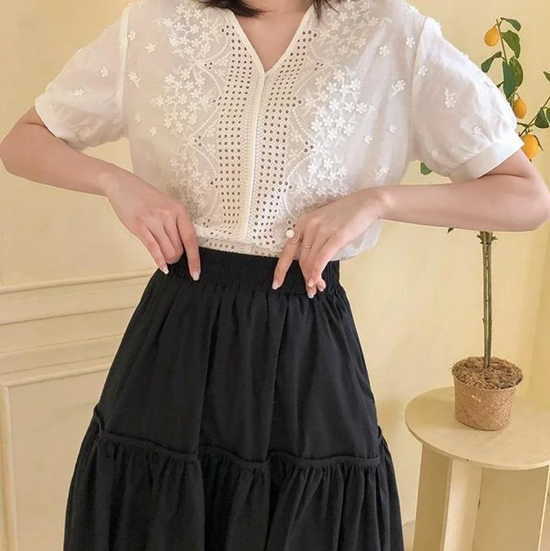 Casual Ruffles Female Vintage Maxi Skirt Cotton Linen Vestidos A-line Skirts Jupe Femme Streetwear Y2k Simple Women Long Skirts