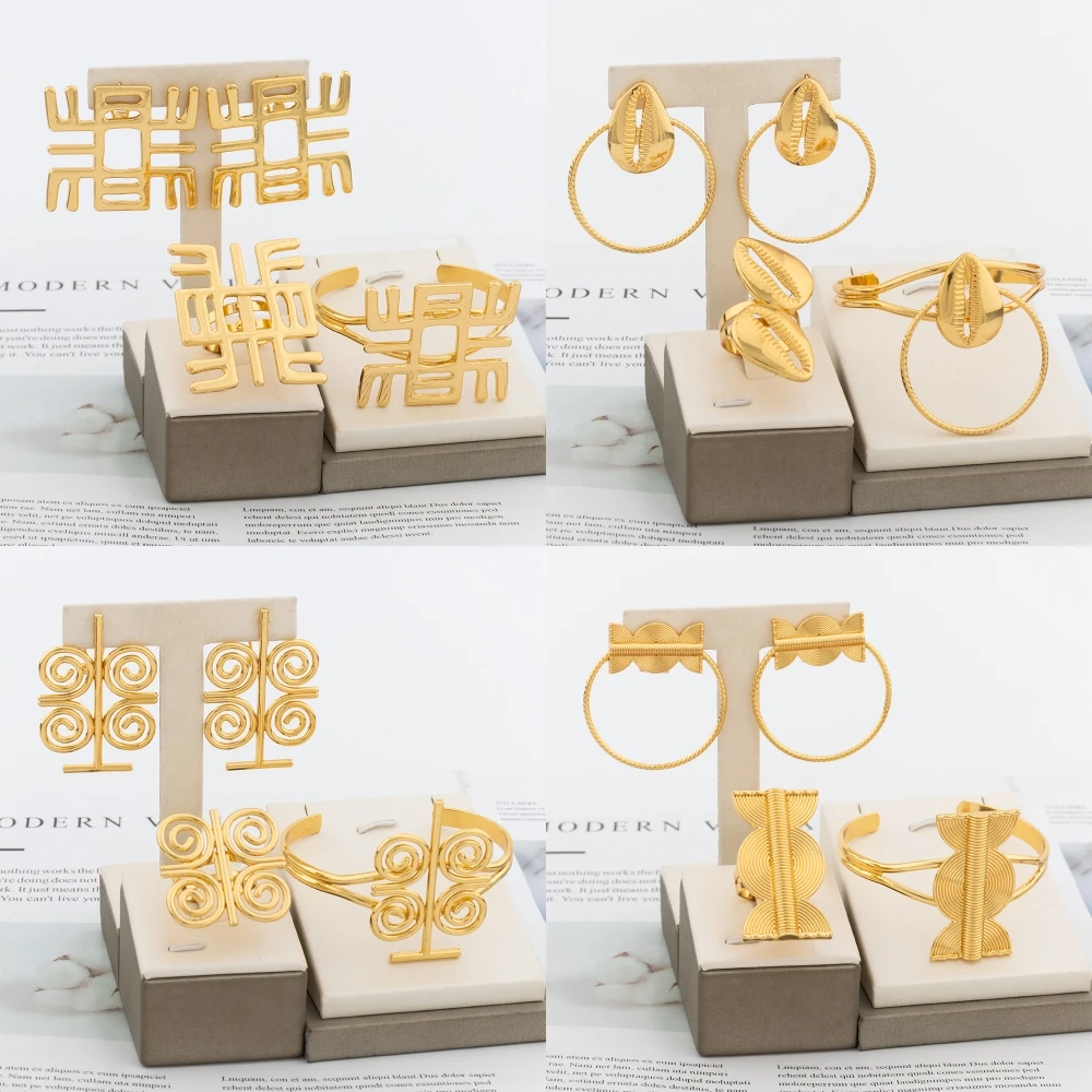 

Dubai Bridal Jewelry Set 18k Gold Color Large Design Earrings with Finger Ring African Elegant Set for Anniversary Earrings Ring