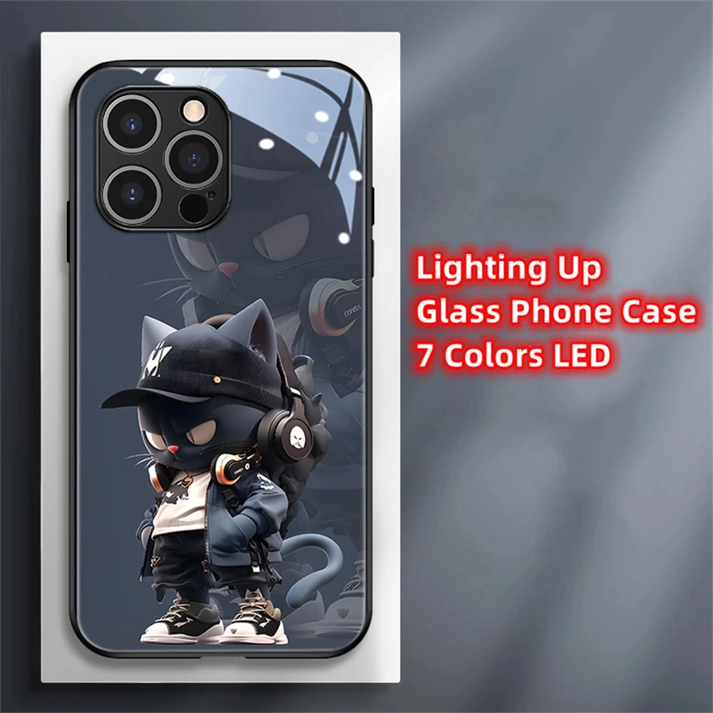 

2024 Lovely 3D Fashion Cat LED Light Glowing Luminous Phone Case For iPhone 15 14 13 12 11 Pro Max X XR XS Smart Luminous Cover