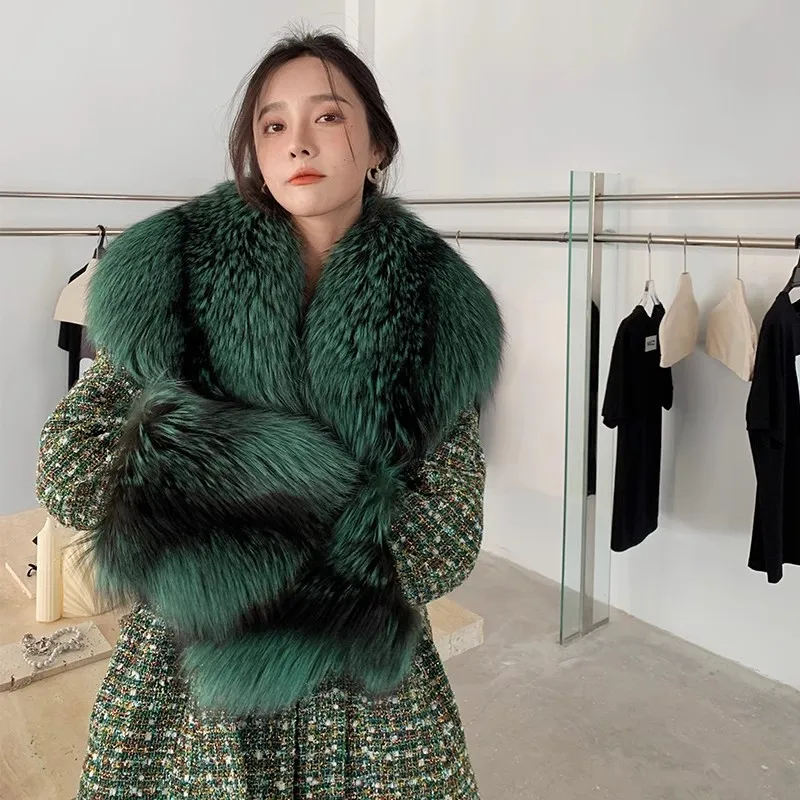 Real Fox Fur Collar Down Jacket Women Winter Thick Warm long Hooded Down Coat
