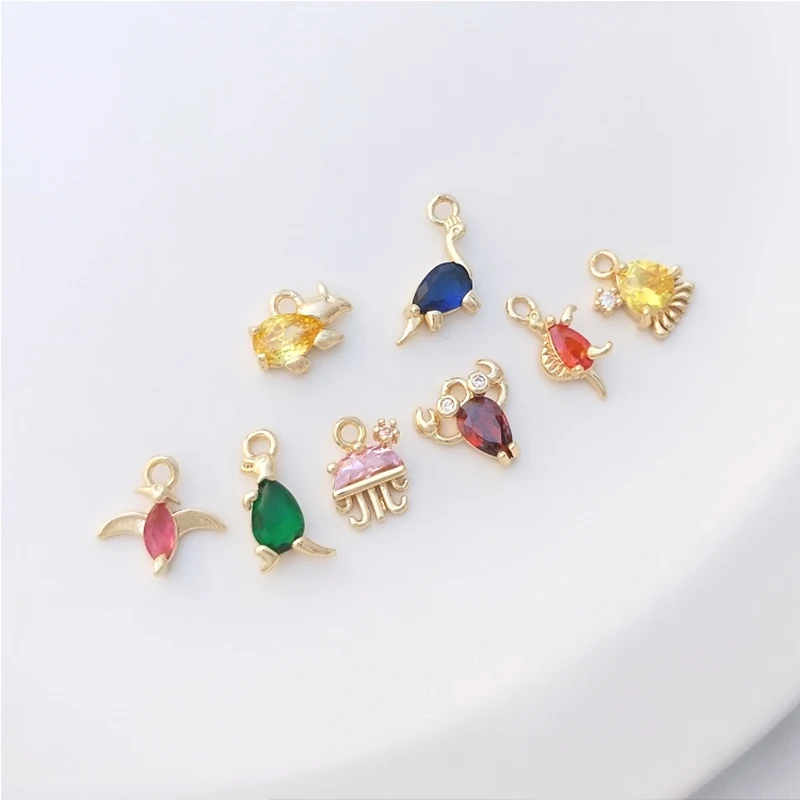 

14K Gold Color Colorful CZ Dinosaur Tortoise Animal Charm Pendant For Earring Necklace Jewelry Making Supply