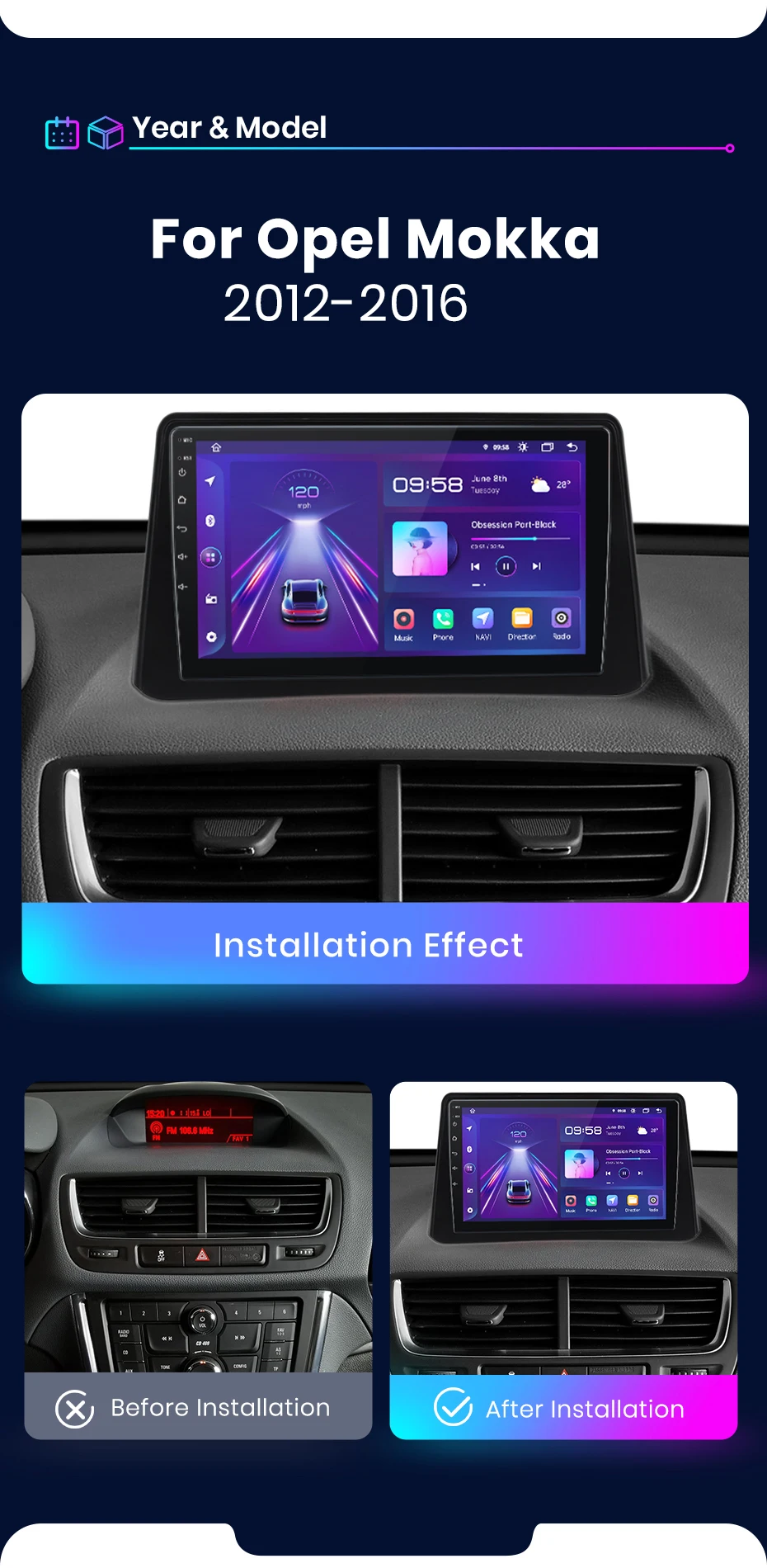 Android Autoradio für Opel Mokka 2012-2016 9 Zoll GPS Navigation Carplay DSP Bluetooth FM Lenkradbedienung