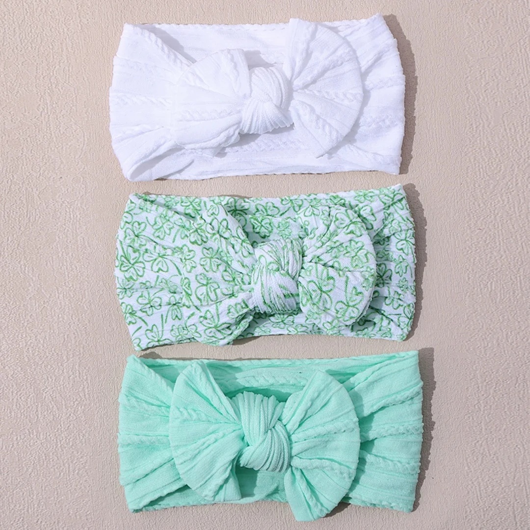 녹색 클로버 활  소녀 머리띠, 솔리드 탄성 나일론 머리띠, 어린이 부드러운 터..