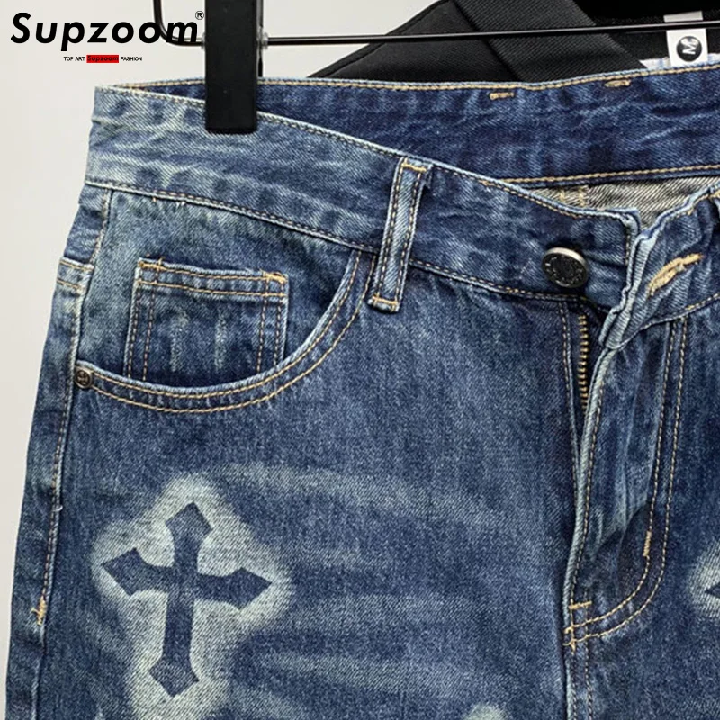 Supzoom 남성용 지퍼 플라이 스톤 워싱 캐주얼 카고 패치워크 코튼 데님 포켓 청바지 반바지, 여름 패션, 신상, 핫 세일