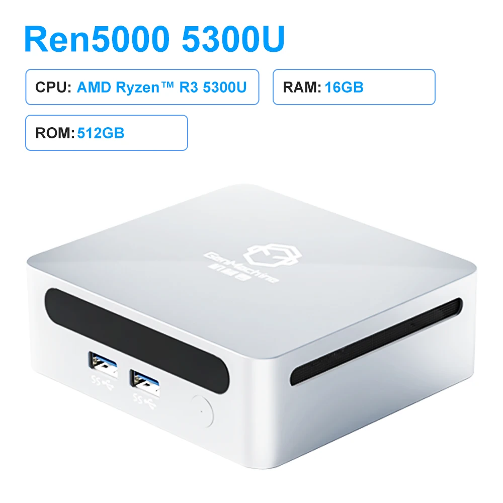 thumbnail image 1 of GenMachine Nueva mini PC AMD Ren5000 5300U Procesador CPU Windows 10/11 2,7 GHz Hasta 3,7 GHz DDR4 32 GB Wifi6 HDMI PC computadora gamer, 1 of 5