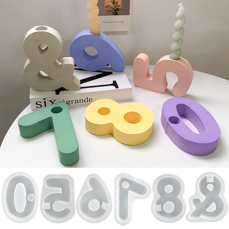 Silicone Mold Geometric Number Canlde Holder Silicone Mold for DIY Handmade Plaster Resin Concrete Candlestick Casting Molds Home Crafts Decor