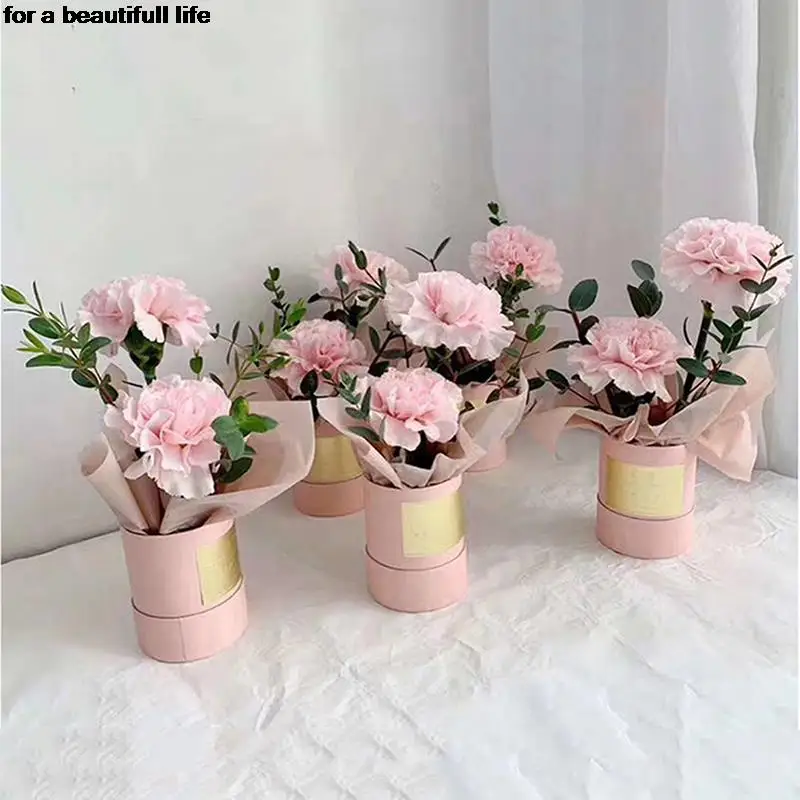 Portable Flower Box Gift Packaging Box Round Small Hug Bucket Storage Flower Cardboard Candy Mother Rose 1pc