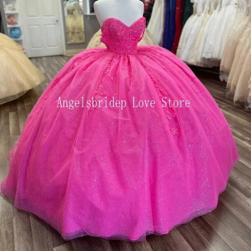 

Блестящее ярко-Розовое Бальное платье, платья для Quinceanera, длинные элегантные вечерние платья с аппликацией для женщин 2024