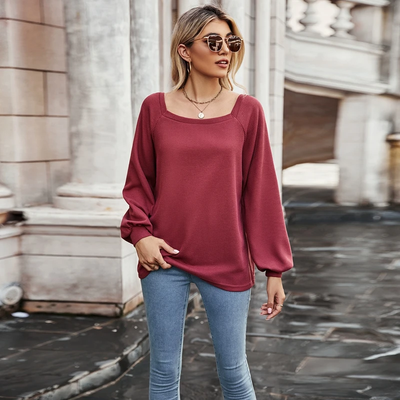 

Womens T-shirt Wholesale Long Sleeve Tops Female Walf Checks Screw Thread Cuff Tee Kawaii Fashion Autumn and Winter Clothing Y2K