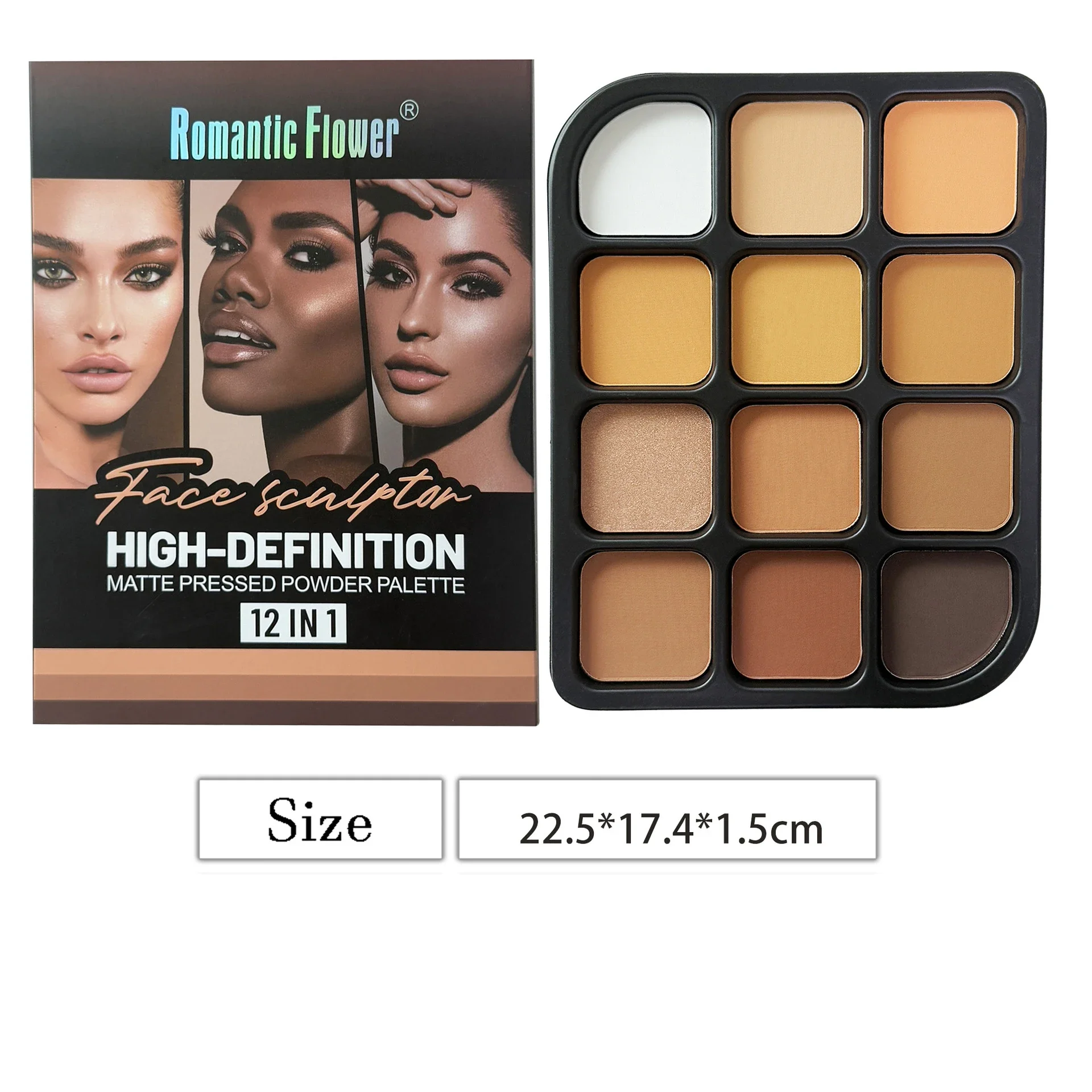 12-Color Matte Contour Palette Deep Skin Full Coverage All-In-One Highlighter Shading Powder Face Makeup Kit