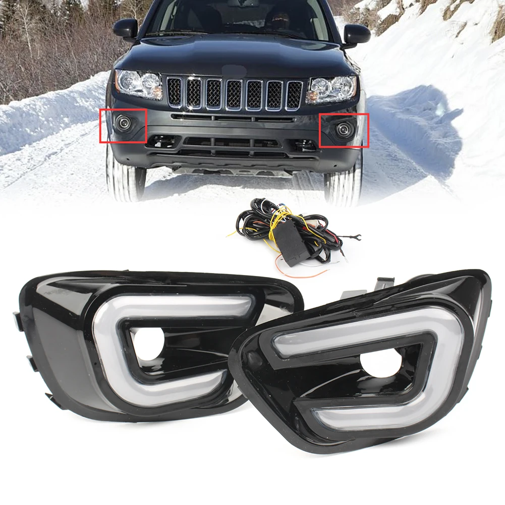 

1Pair Car LED Turn Signal Lamp Front Bumper Daytime Running Light Yellow + White For Jeep Compass 2011 2012 2013 2014 2015 2016