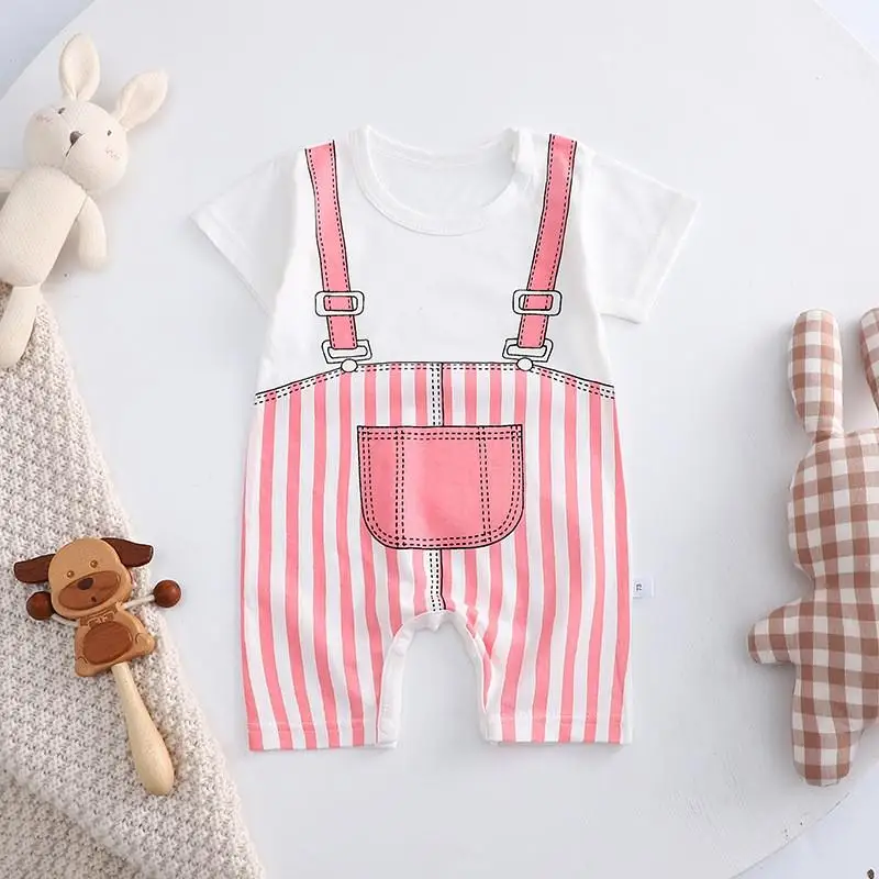 Pure Cotton Newborn Baby Clothes Toddler Girls Onesie Cartoon Cute Infant Bodysuits Short Sleeved Baby Boys Rompers Costume coloured baby bodysuits Baby Rompers